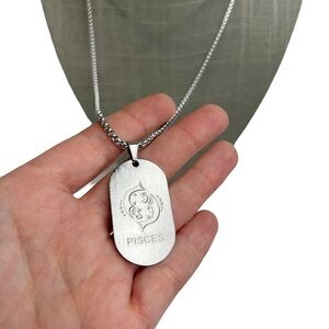 New FaithHeart Silver Tone Pisces Zodiac Dog Tag Rolo Chain Necklace